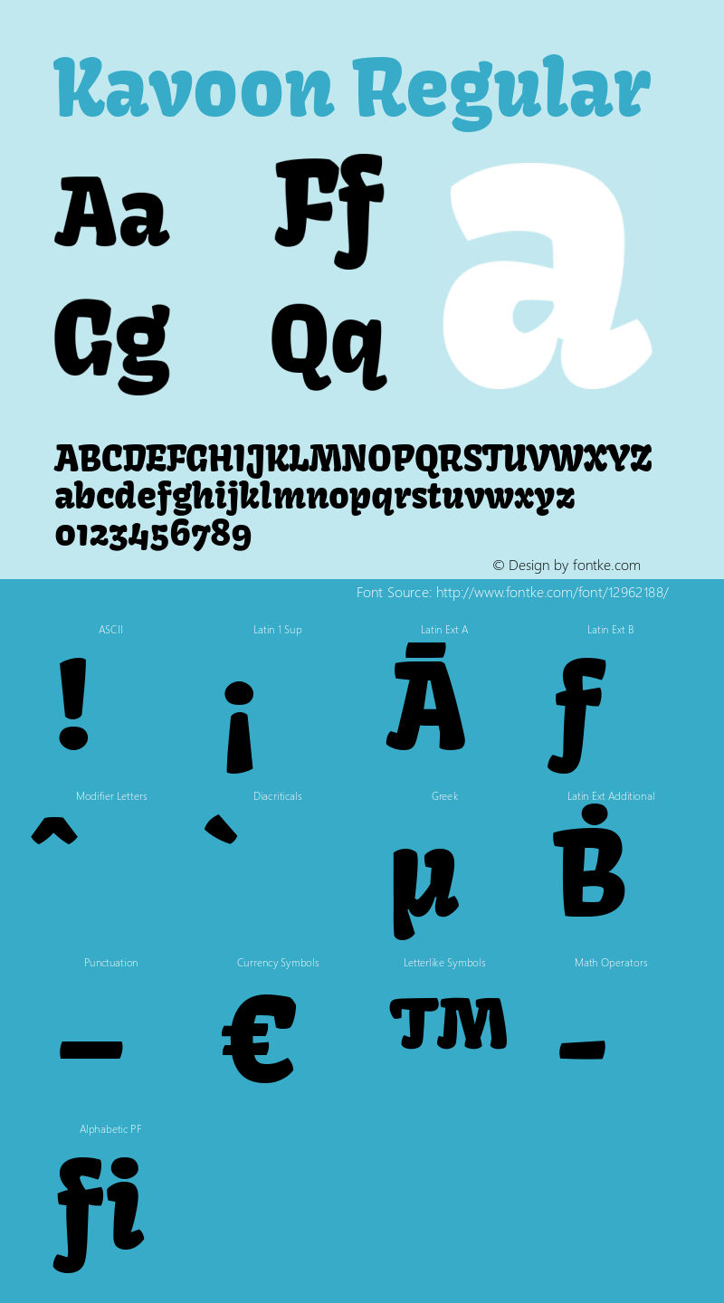 Kavoon Regular Version 1.004; ttfautohint (v1.4.1) Font Sample