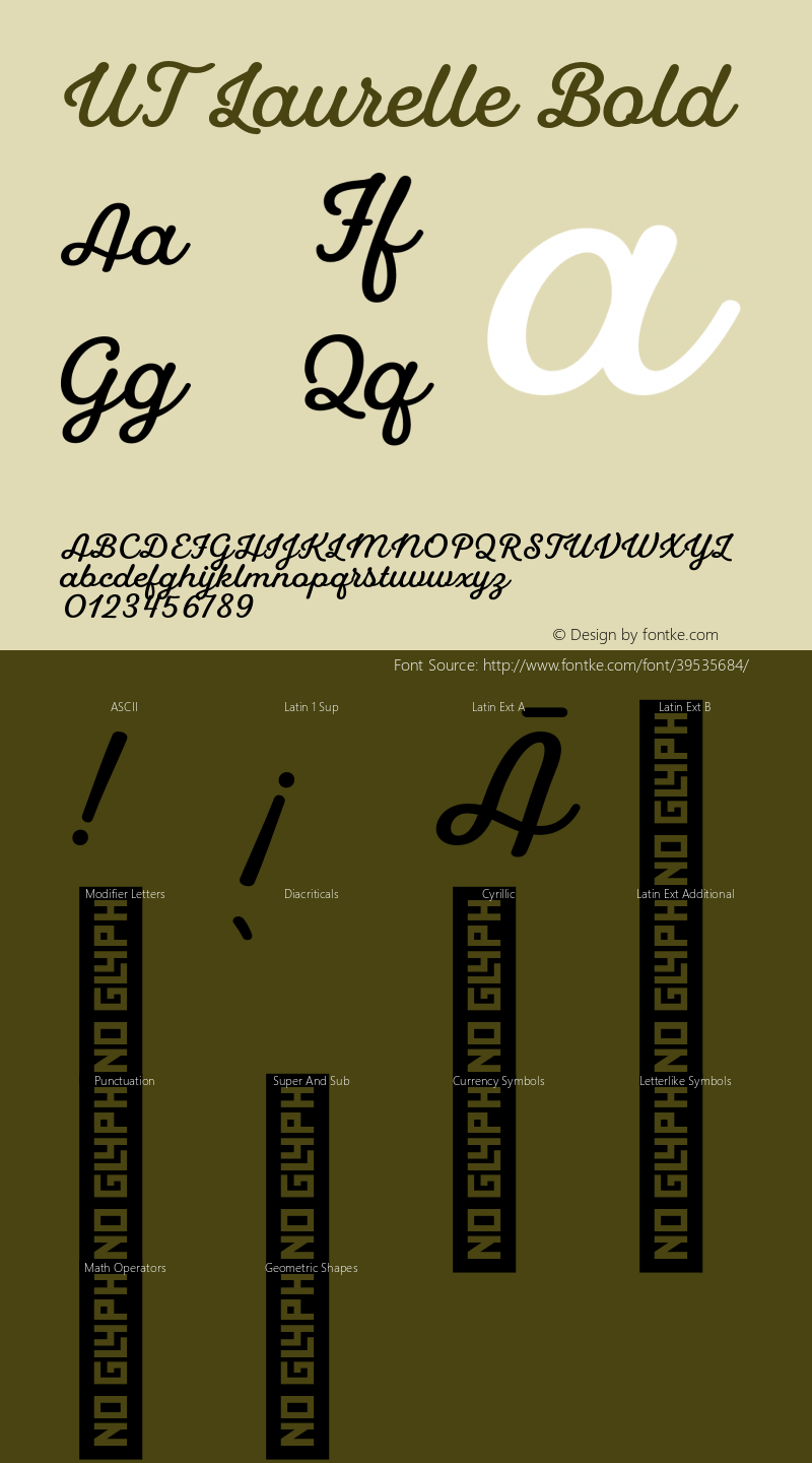 UTLaurelle-Bold Version 1.000;PS 001.000;hotconv 1.0.88;makeotf.lib2.5.64775 Font Sample