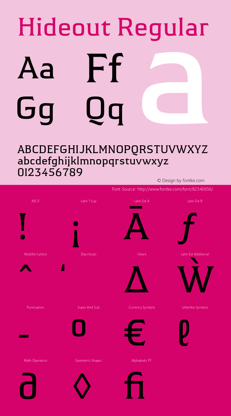 Hideout-Regular Version 1.00 Font Sample