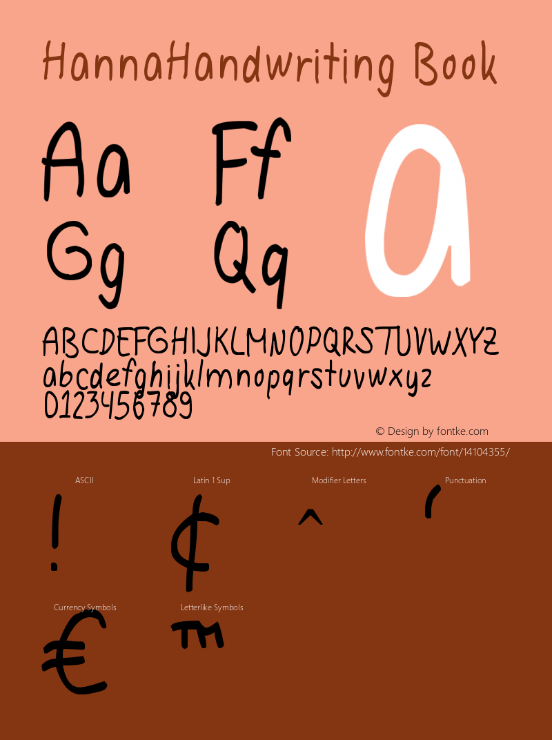 HannaHandwriting Book Version 1.00 August 2, 2012, Font Sample