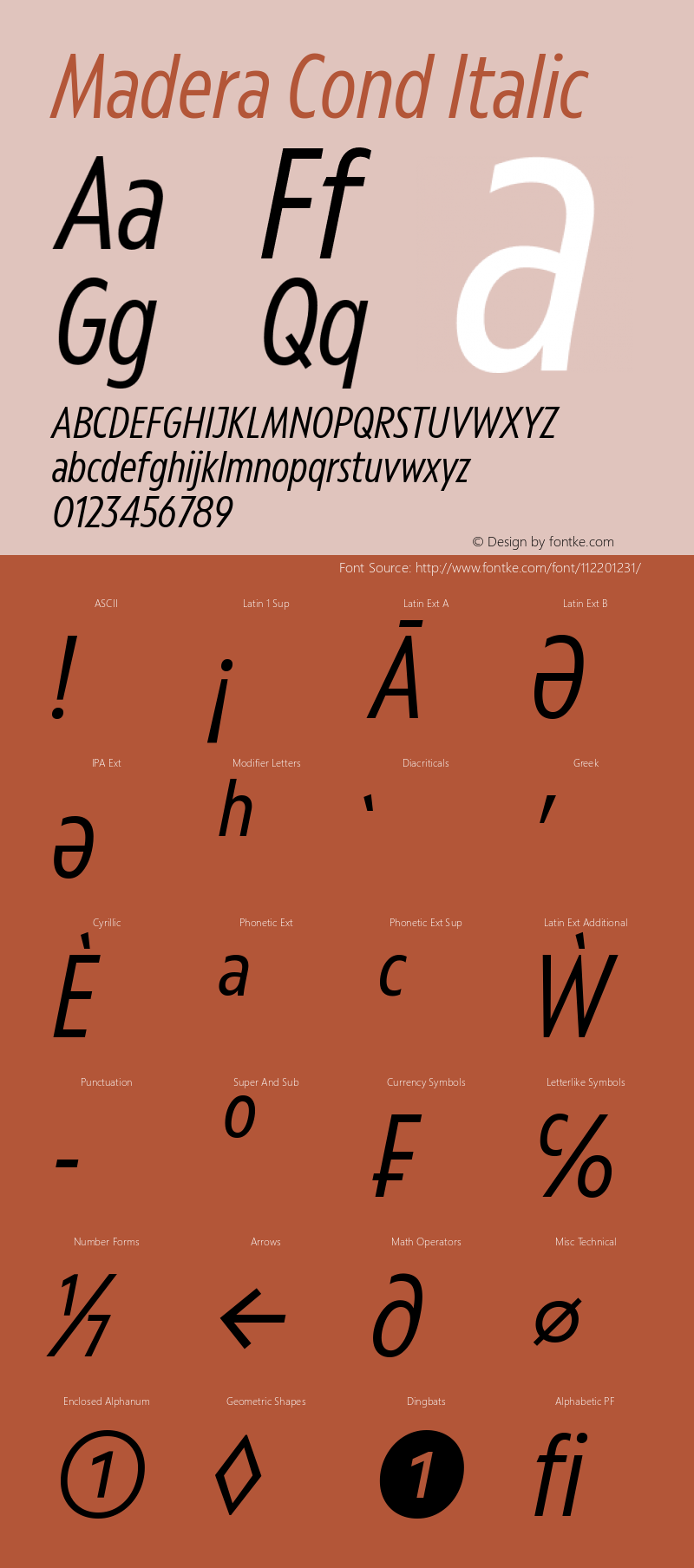 Madera Cond Italic Version 2.01 Font Sample