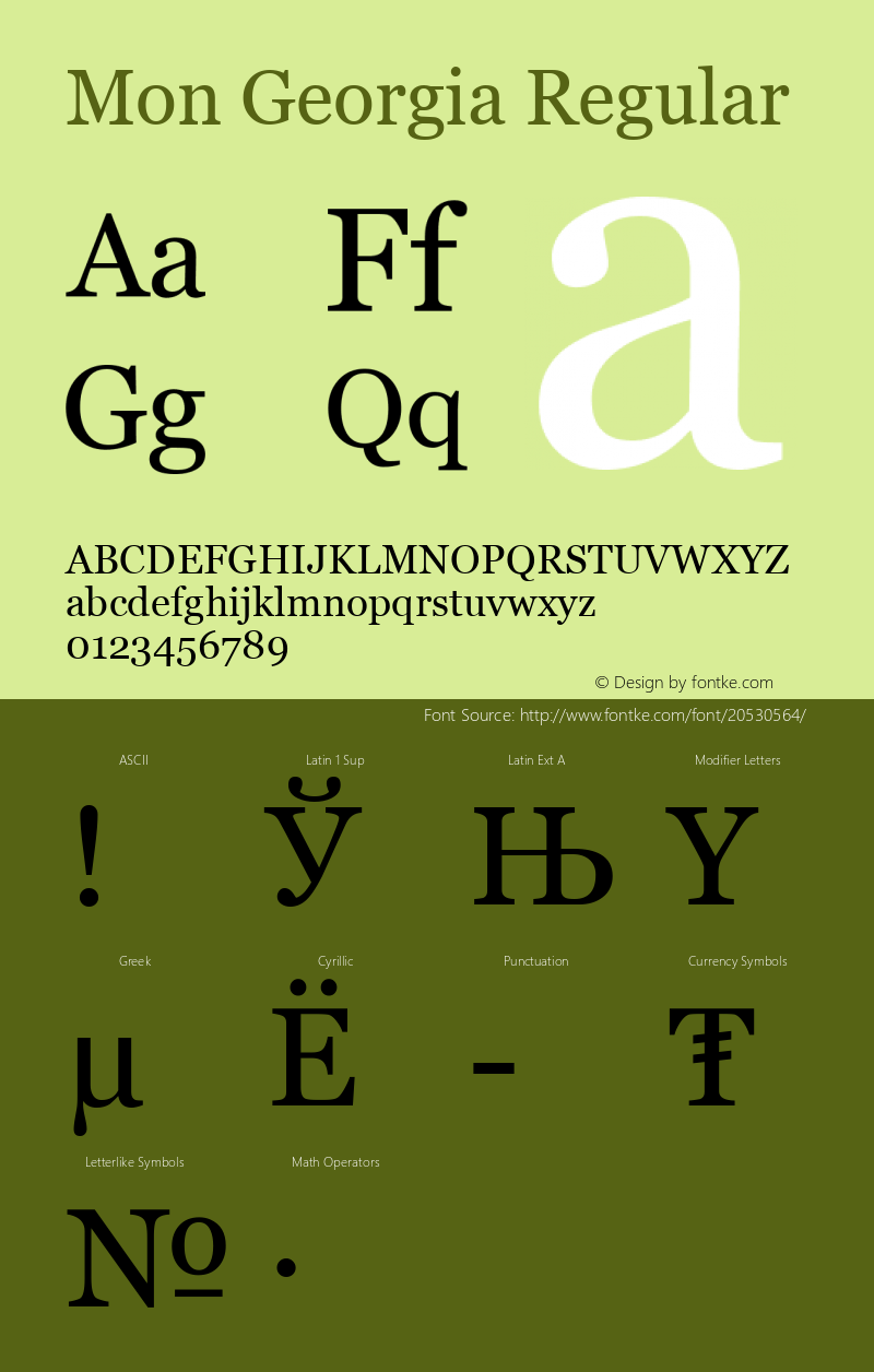 Mon Georgia Version 1.00 Font Sample