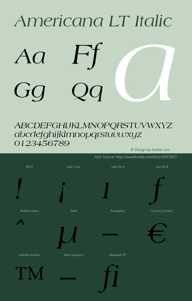 Americana LT Italic Version 6.1; 2002 Font Sample