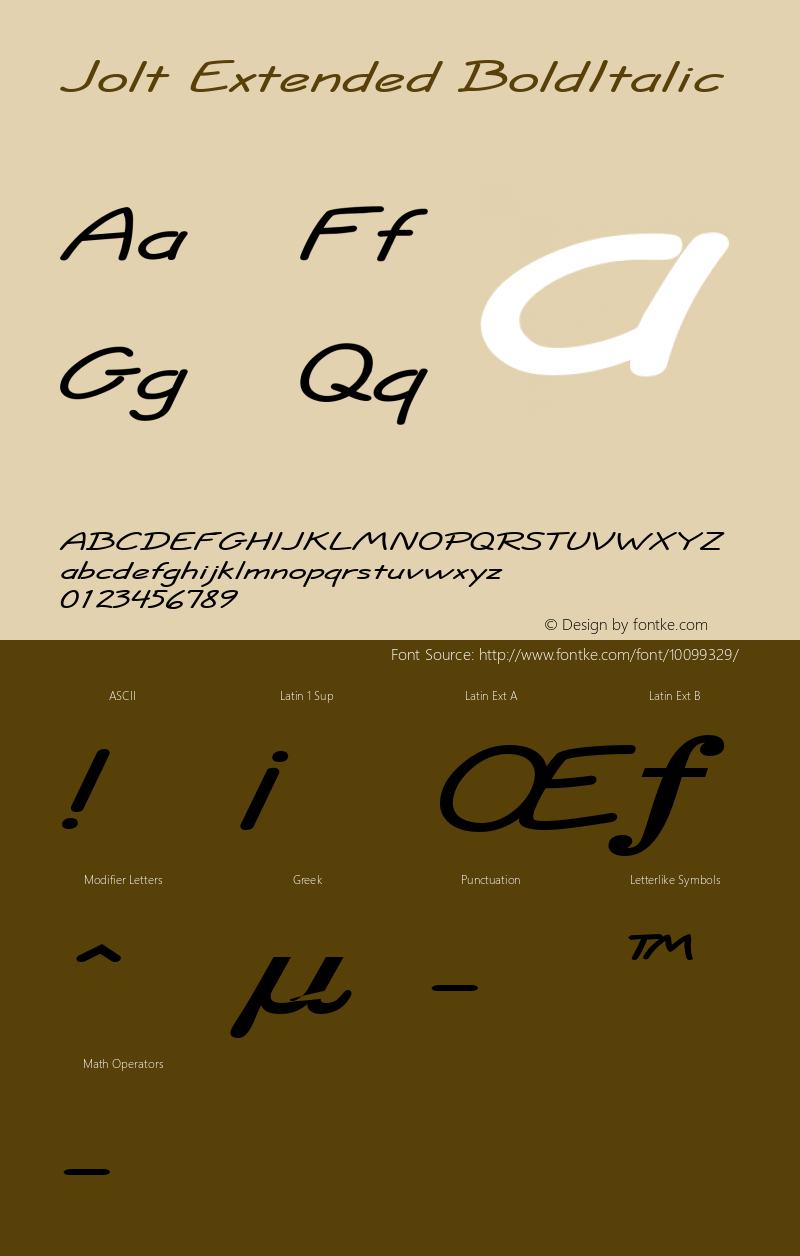 Jolt Extended BoldItalic Altsys Fontographer 4.1 1/5/95 Font Sample
