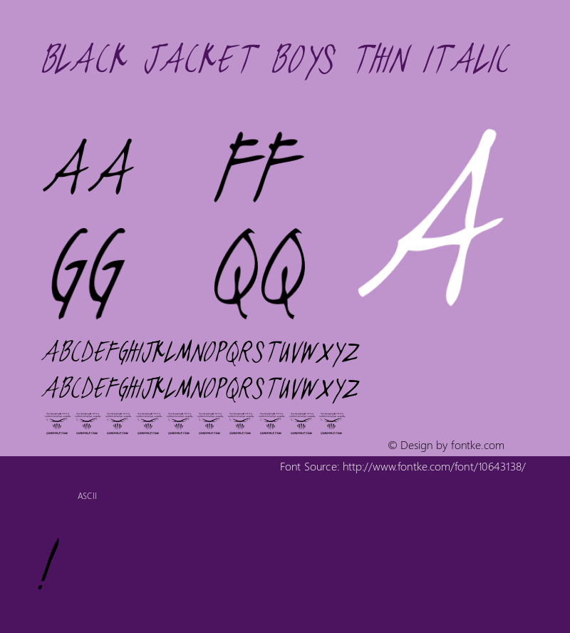 black jacket boys Thin Italic Version 1.000;PS 001.001;hotconv 1.0.56 Font Sample
