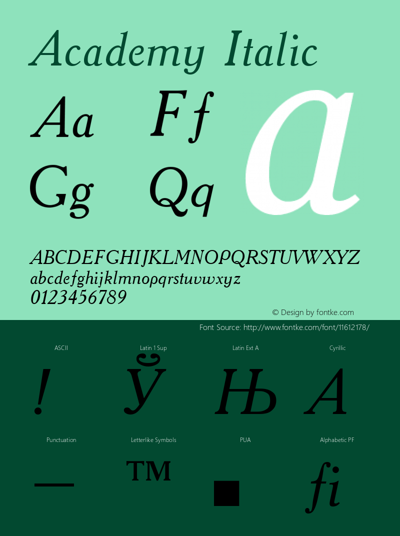 Academy Italic Converted from d:\win\system\ACD56___.TF1 by ALLTYPE Font Sample