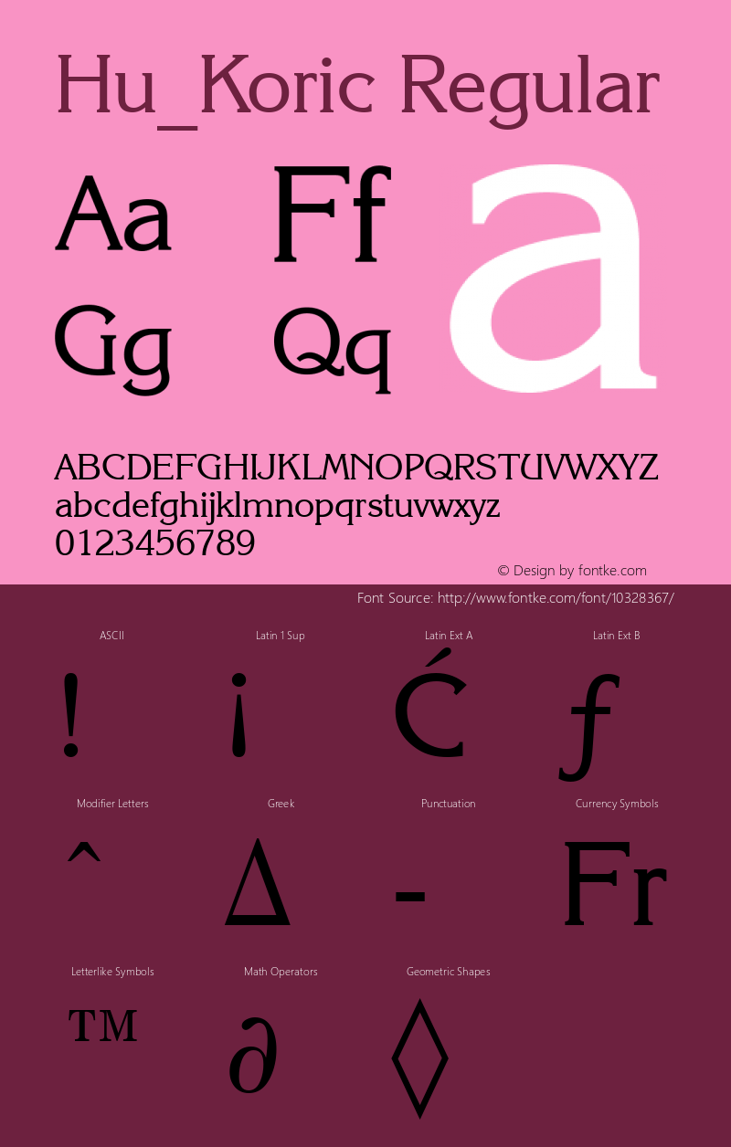 Hu_Koric Regular Copyright (c) 1997 by WoodStone. Font Sample