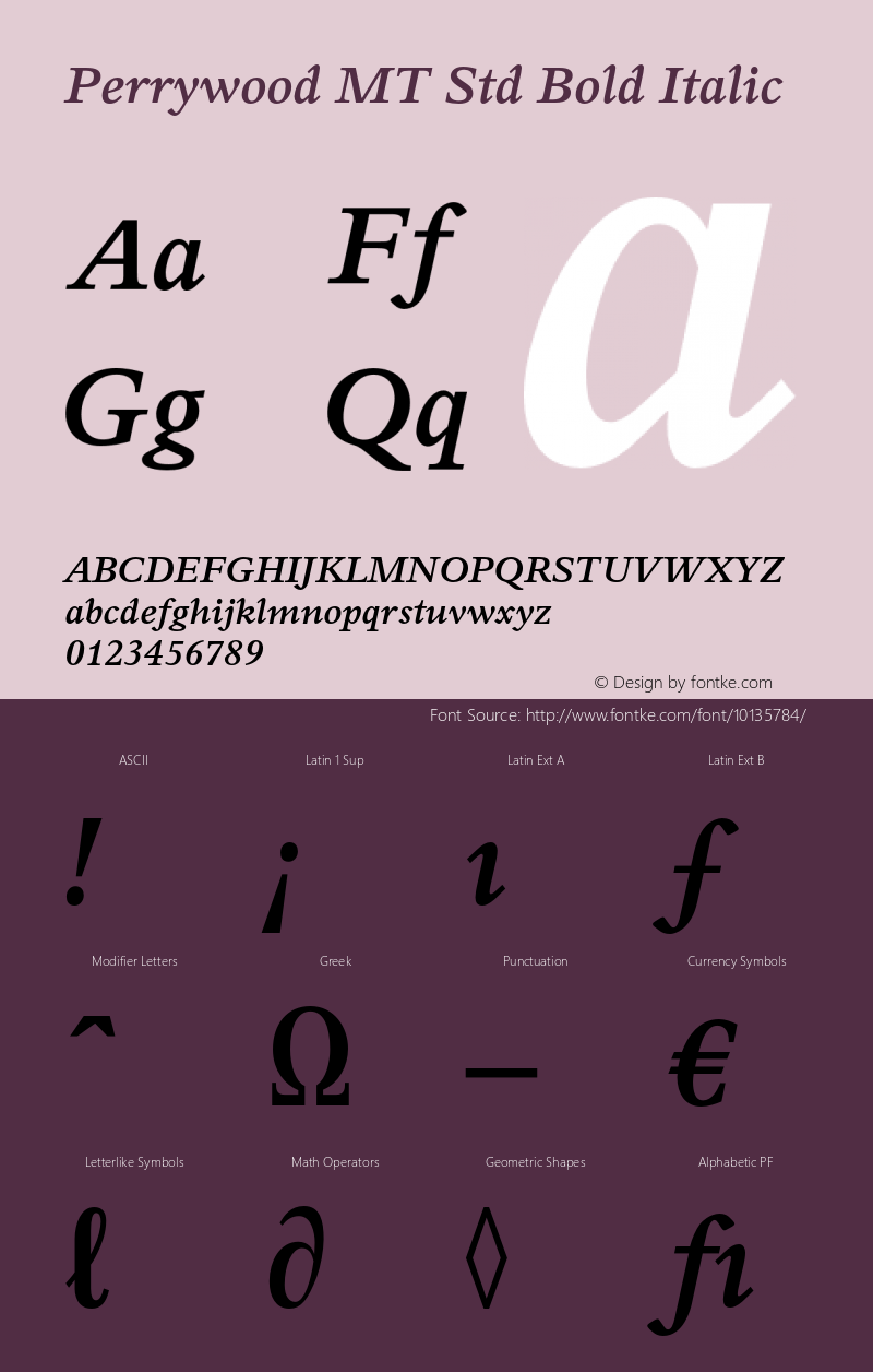 Perrywood MT Std Bold Italic Version 1.000;PS 001.000;hotconv 1.0.38 Font Sample