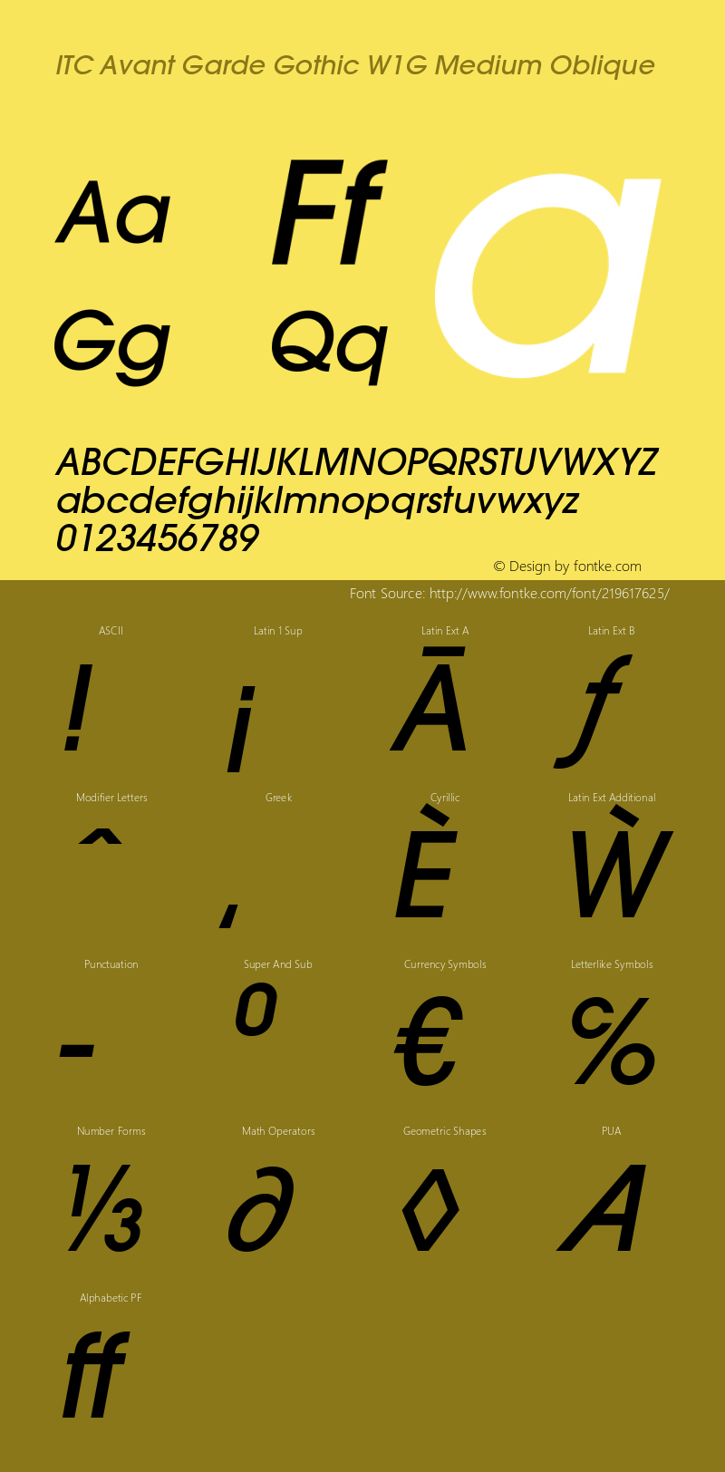 ITC Avant Garde W1G Md Italic Version 2.000 Build 1000图片样张