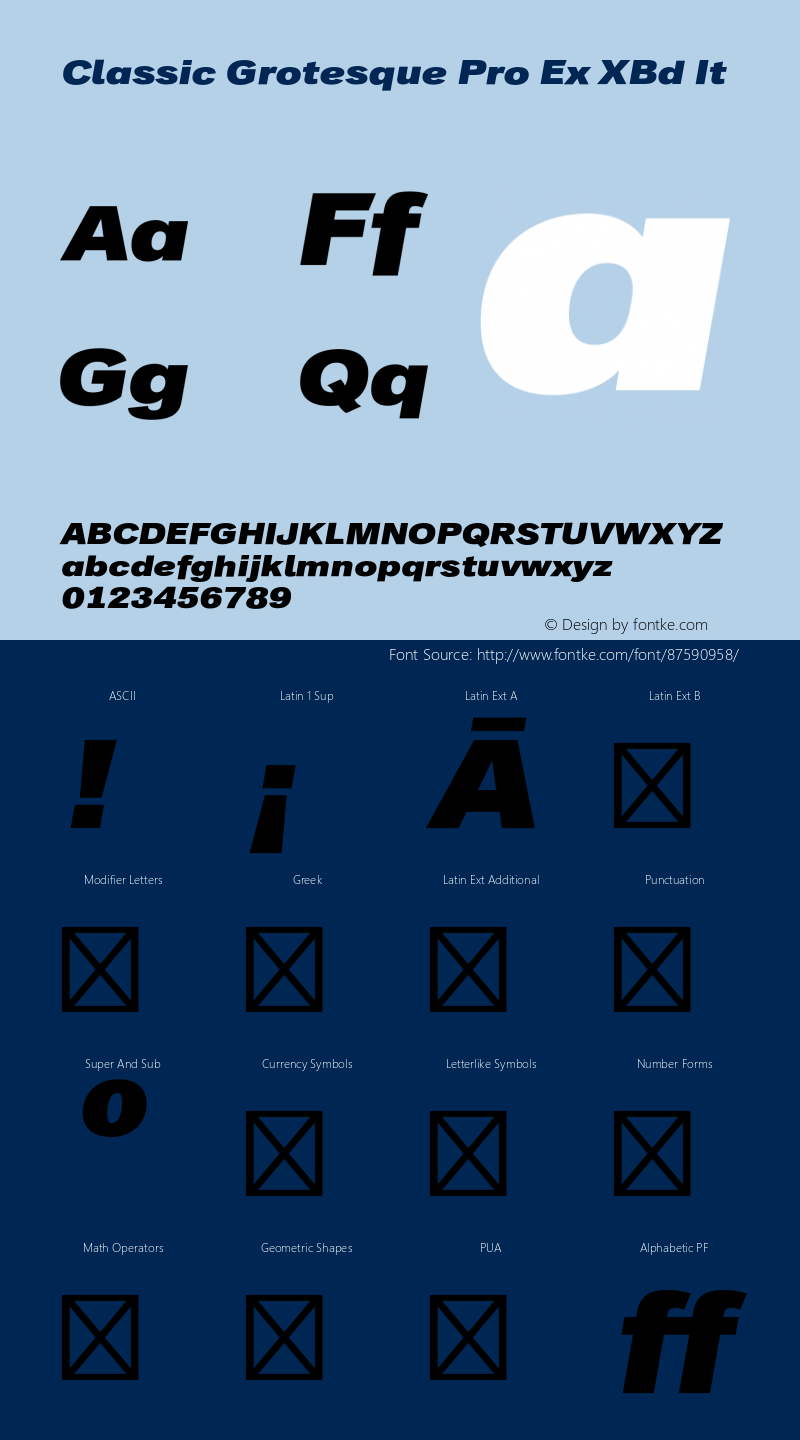 Classic Grotesque Pro Ex XBd It Version 1.00 Font Sample