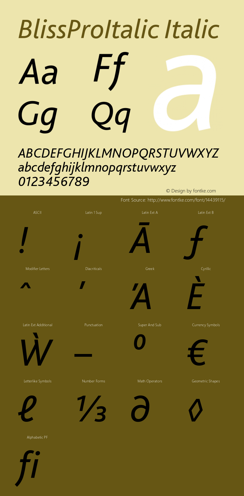 BlissProItalic Italic 001.001 Font Sample