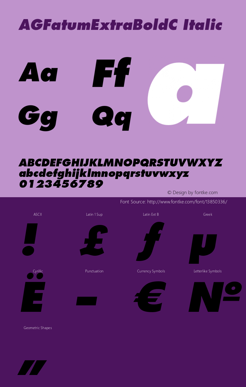 AGFatumExtraBoldC Italic OTF 1.0;PS 001.000;Core 116;AOCW 1.0 161 Font Sample