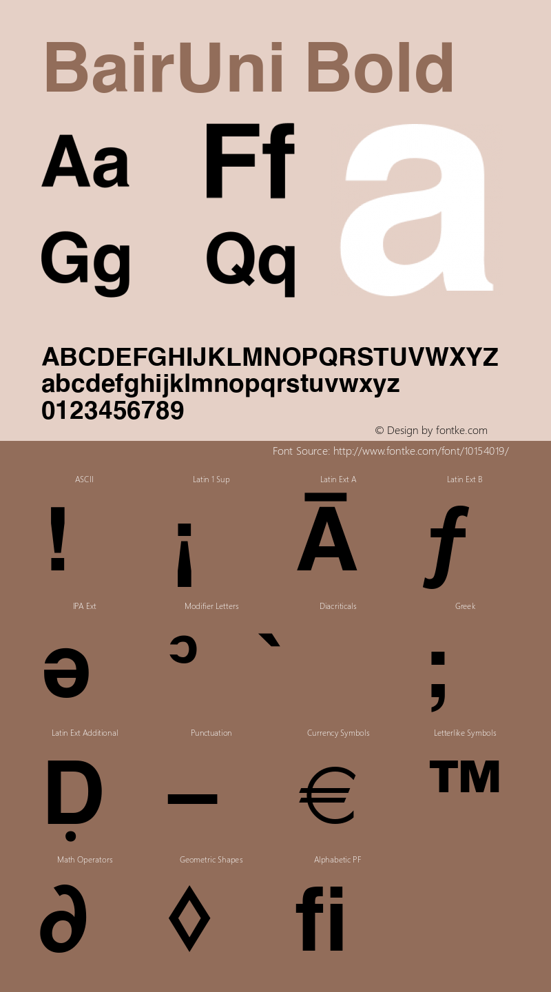 BairUni Bold Version 1.00 Font Sample