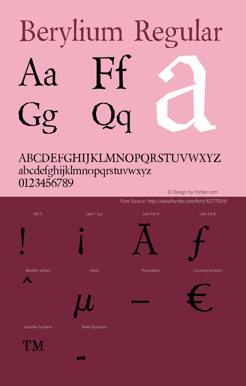 Berylium Regular OTF 3.000;PS 001.001;Core 1.0.29 Font Sample