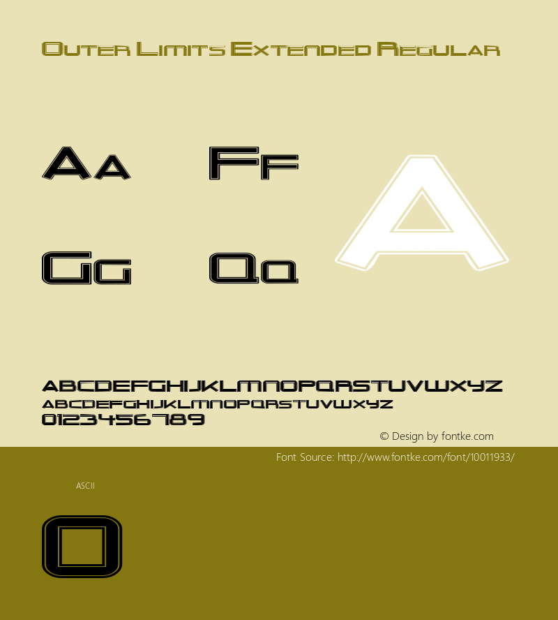 Outer Limits Extended Regular Macromedia Fontographer 4.1 3/3/99 Font Sample