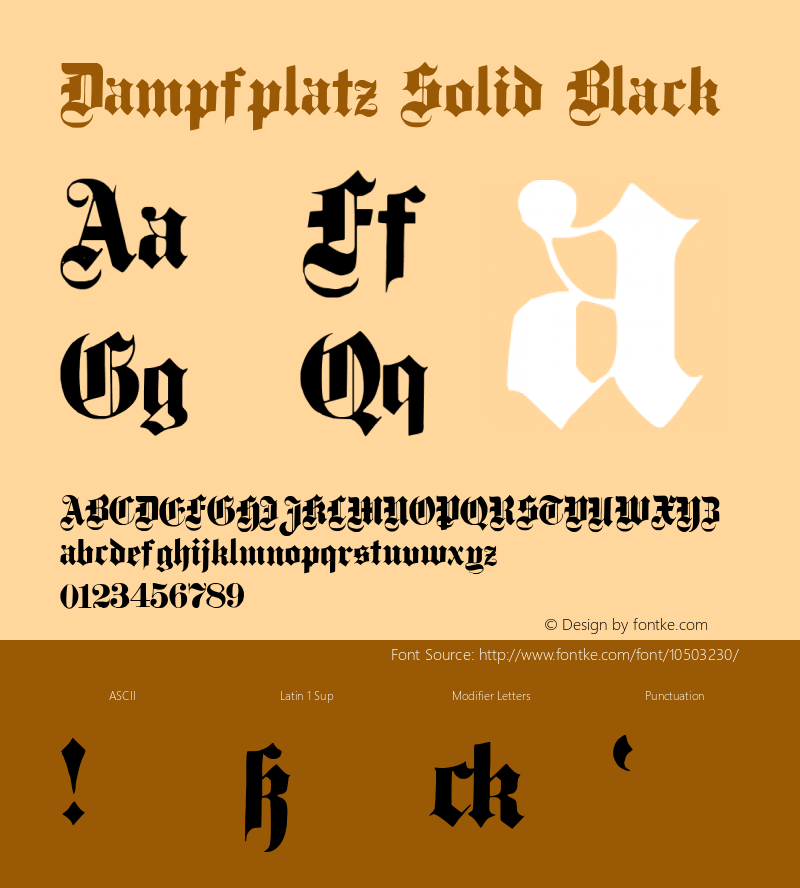 Dampfplatz Solid Black Version 1.0; 2002; initial release Font Sample