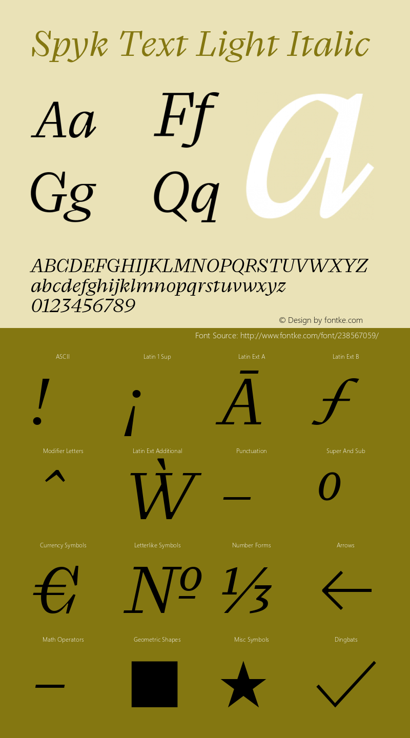 Spyk Text Light Italic Version 1.000图片样张