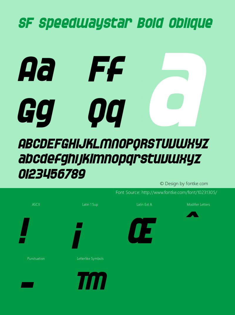 SF Speedwaystar Bold Oblique v1.0 - Freeware Font Sample