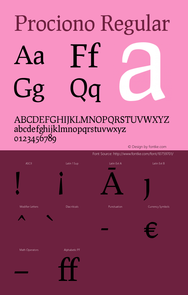 Prociono Regular Version 2.2 Font Sample