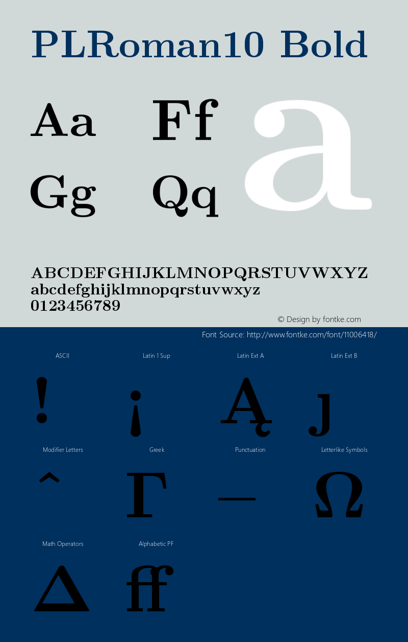 PLRoman10 Bold Version 1.11 Font Sample