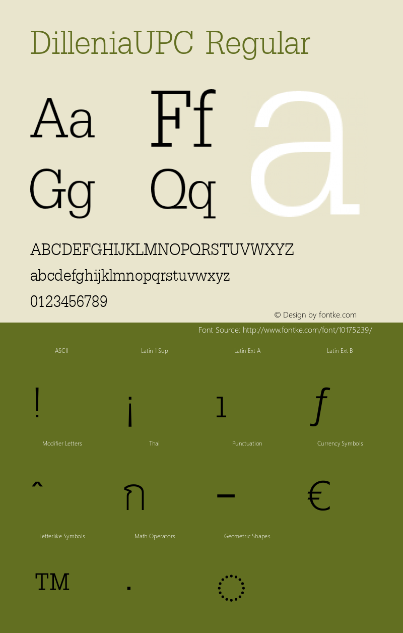 DilleniaUPC Regular Version 5.00 Font Sample