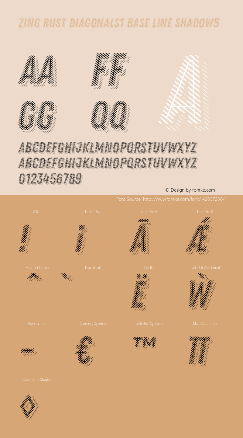 Zing Rust Diagonals1 Base Line Shadow5 Version 1.000 Font Sample