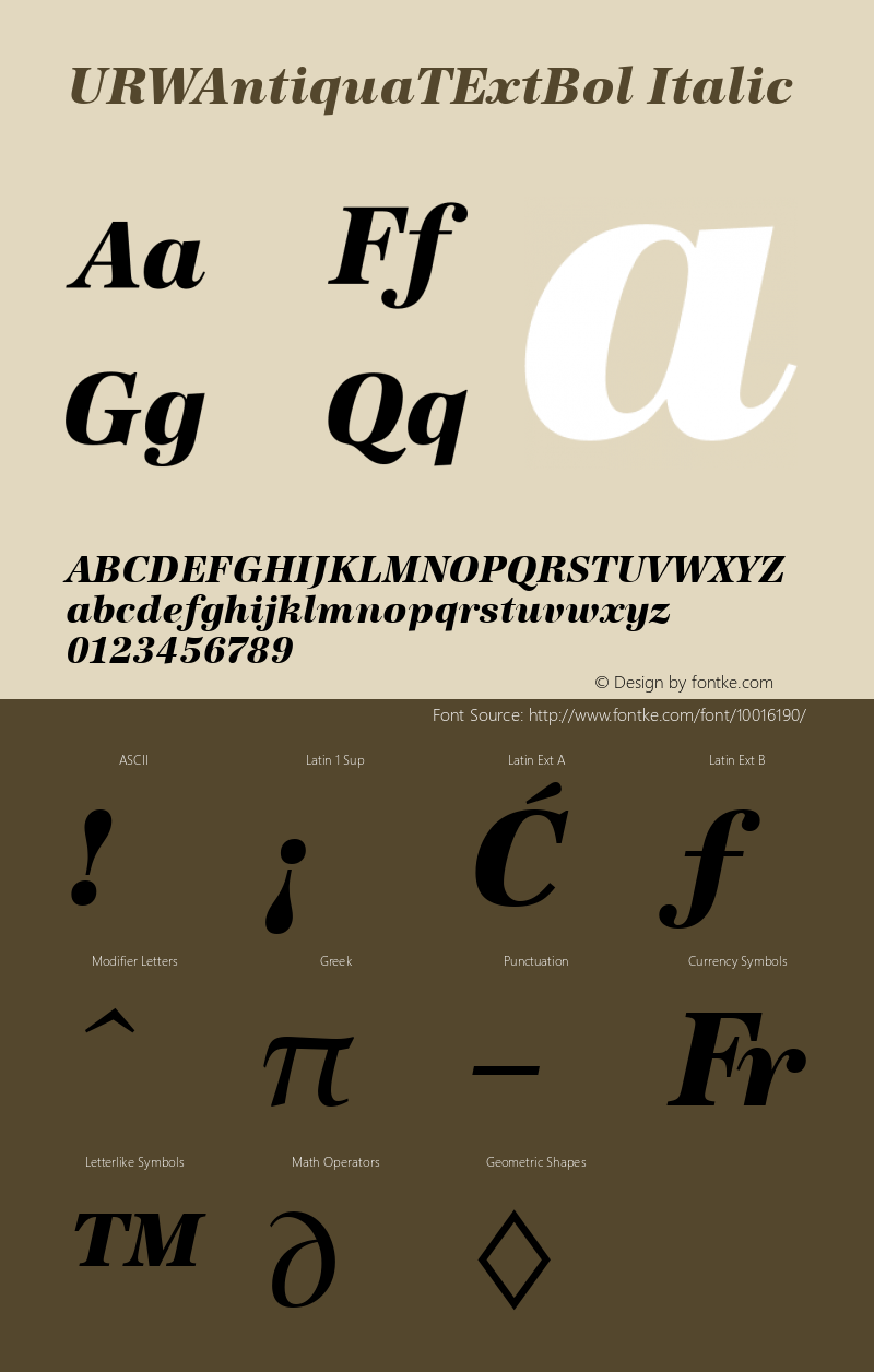 URWAntiquaTExtBol Italic Version 001.005 Font Sample