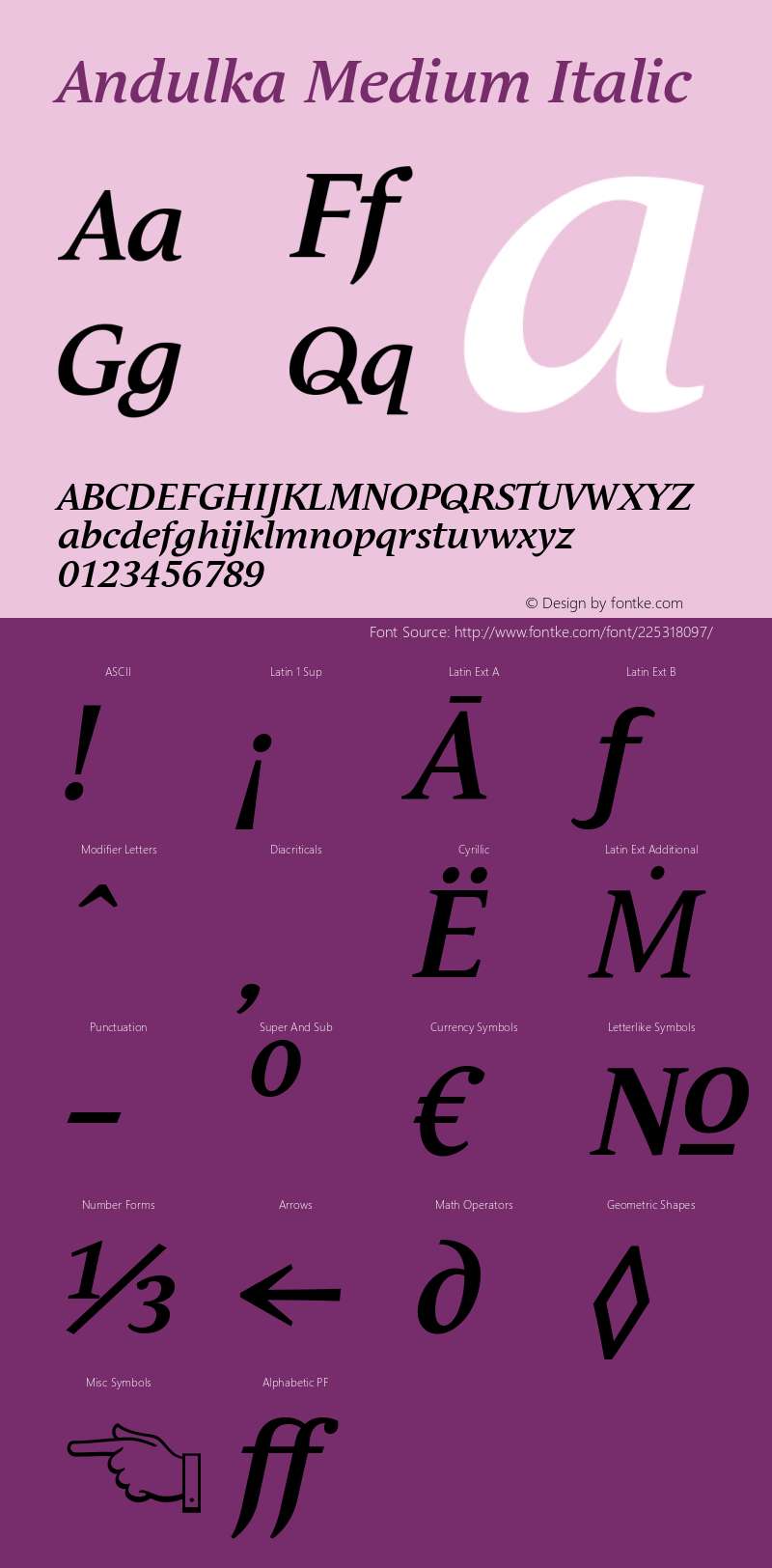 Andulka Medium Italic Version 1.000图片样张