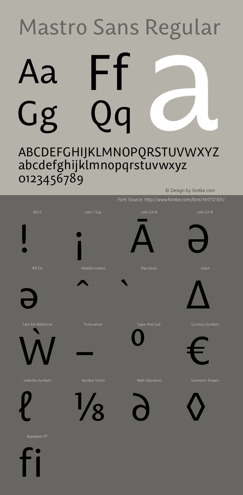 Mastro Sans Regular Version 1.000;PS 001.000;hotconv 1.0.88;makeotf.lib2.5.64775 Font Sample