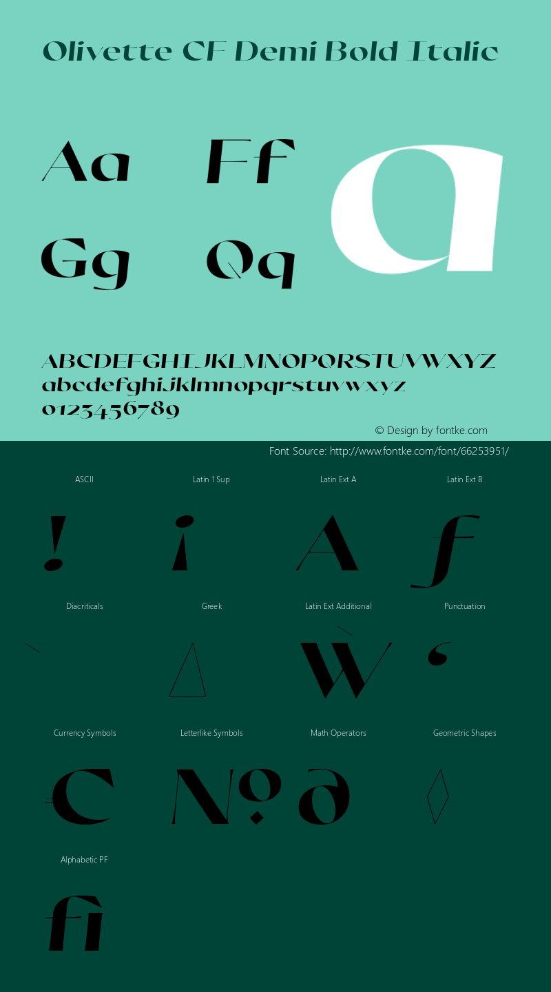 Olivette CF Demi Bold Italic Version 1.000 Font Sample