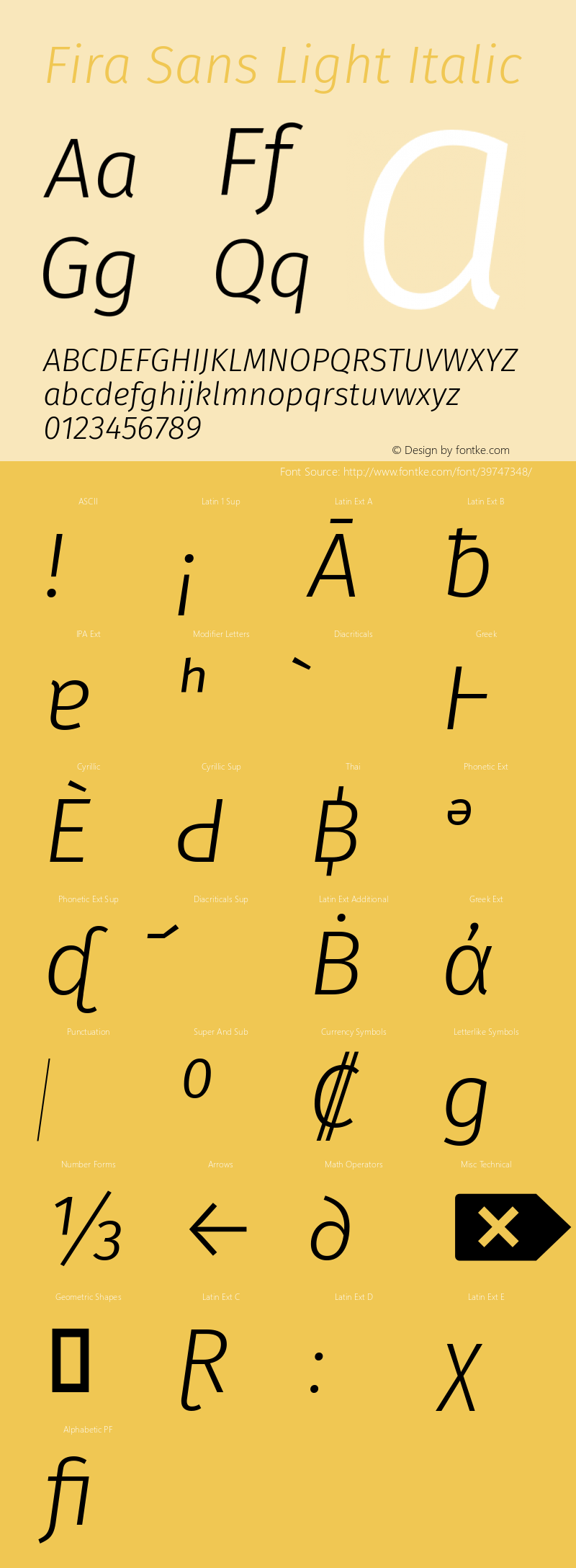 Fira Sans Light Italic Version 4.203 Font Sample