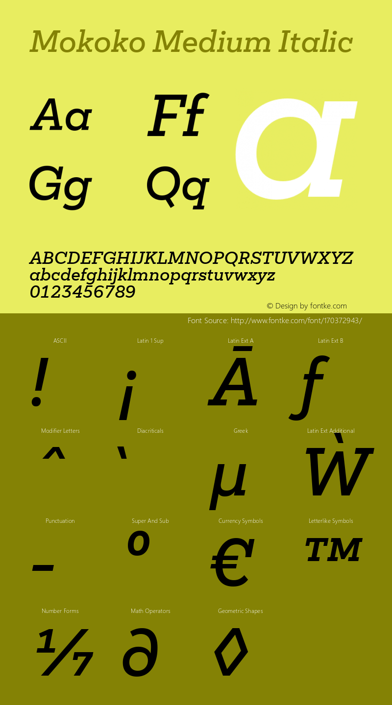 Mokoko Medium Italic Version 1.000图片样张