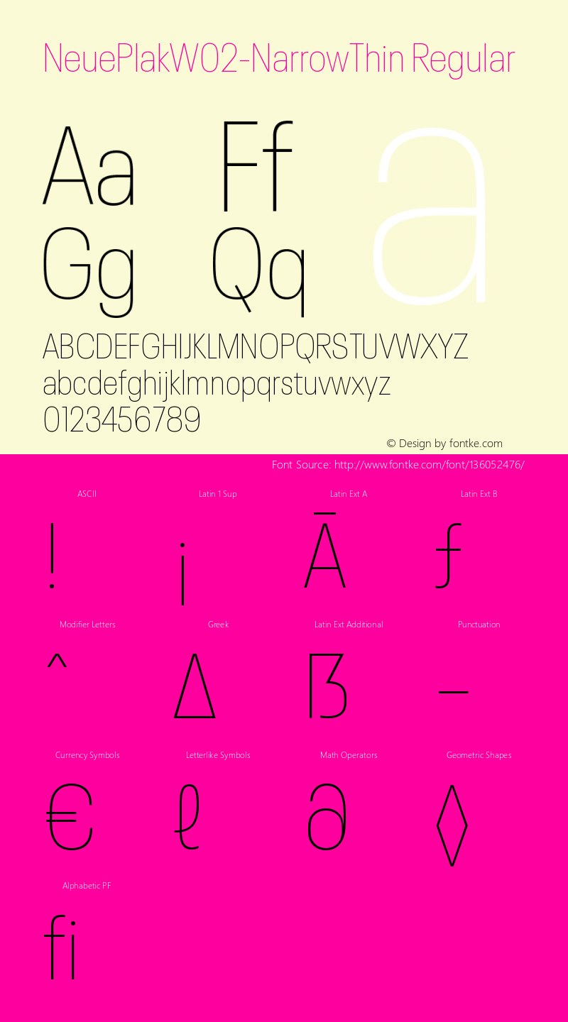 Neue Plak W02 Narrow Thin Version 1.00 Font Sample