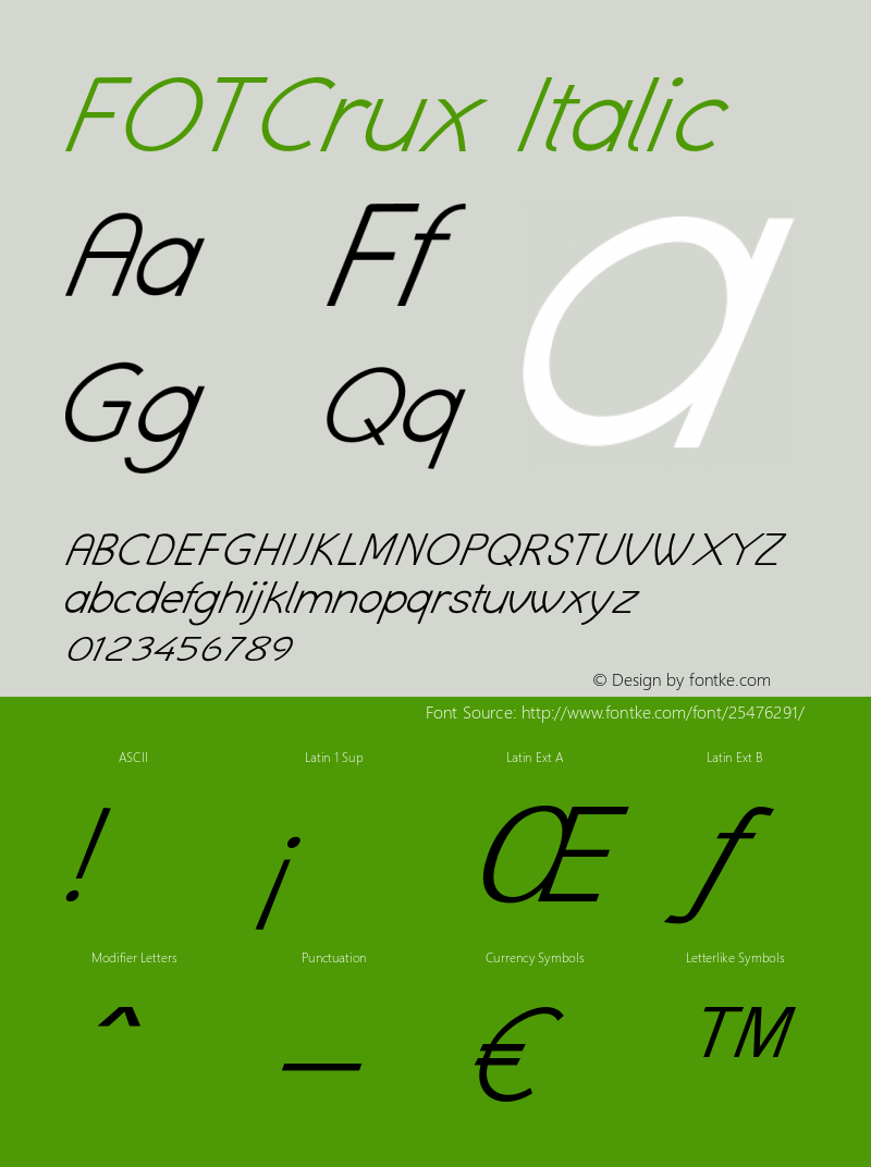 FOTCrux-Italic Version 1.000 Font Sample