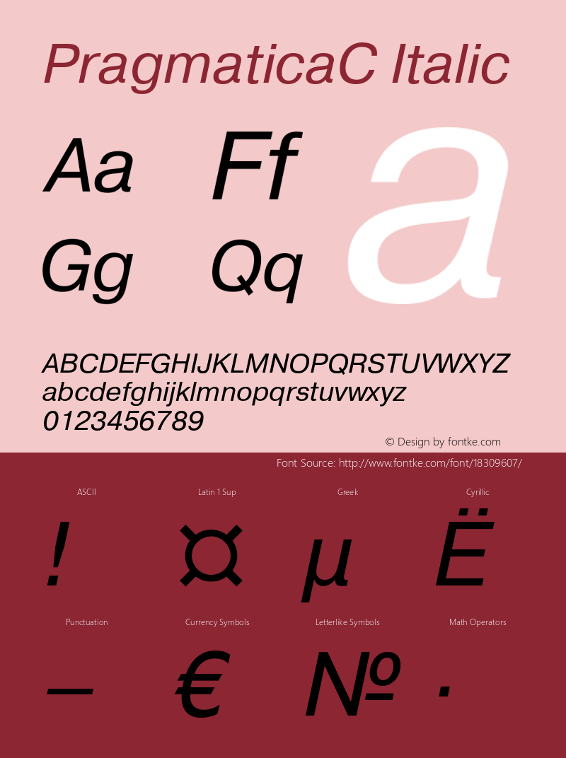 PragmaticaC Italic OTF 1.0;PS 001.000;Core 116;AOCW 1.0 161 Font Sample