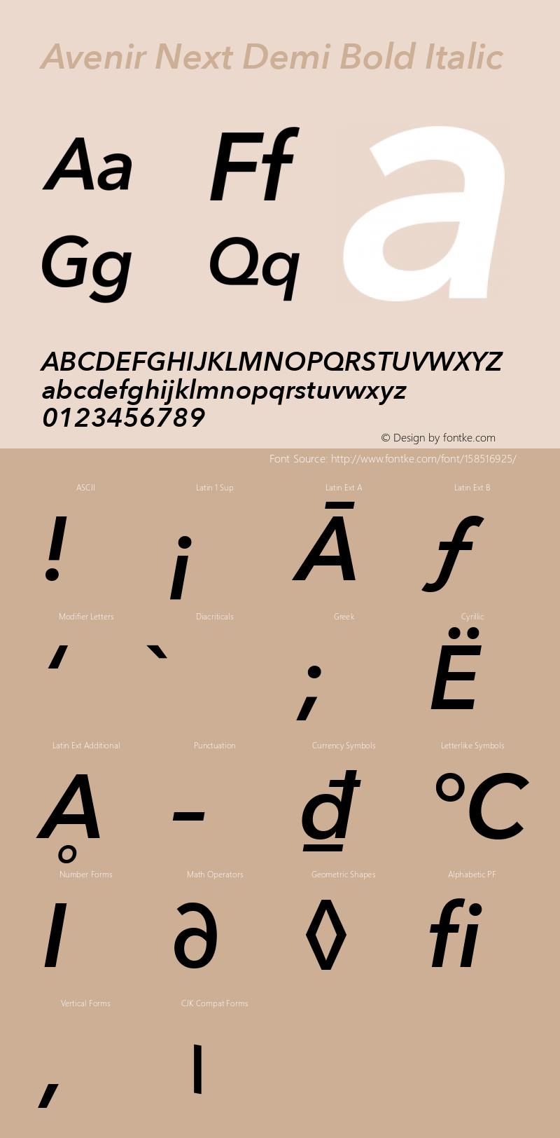 Avenir Next Demi Bold Italic 13.0d1e10 Font Sample