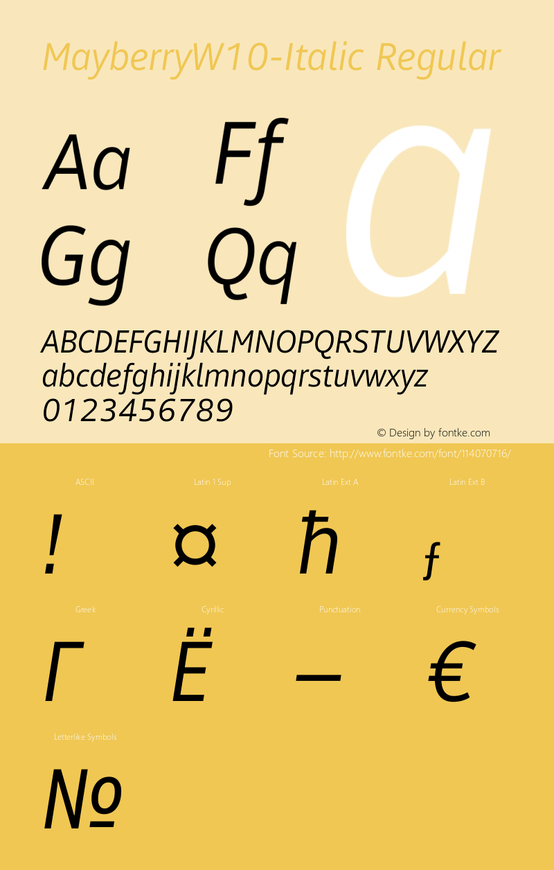 Mayberry W10 Italic Version 1.1 Font Sample