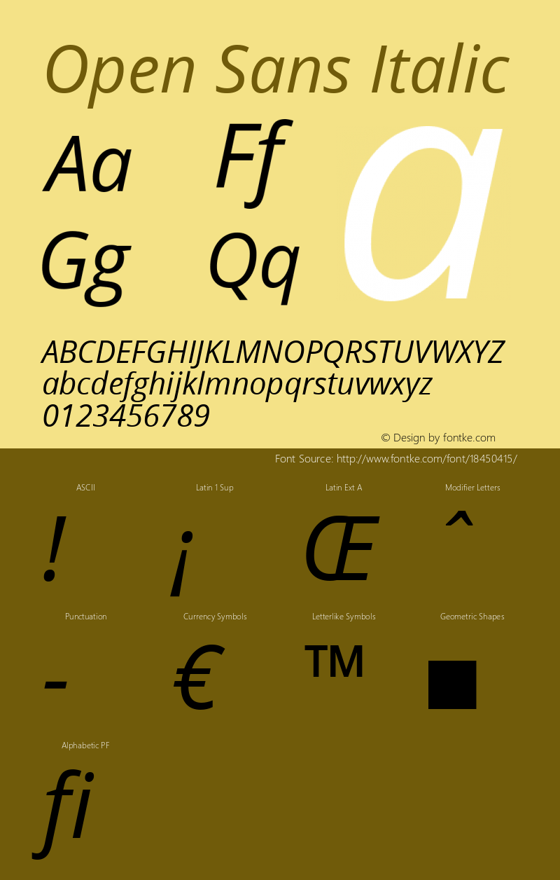 Open Sans Italic Version 1.10 Font Sample