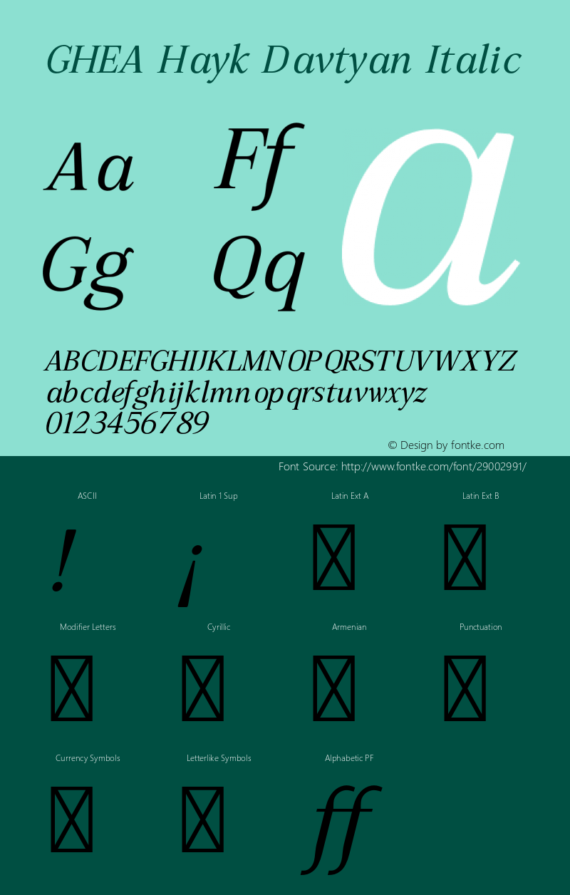 GHEAHaykDavtyan-Italic Version 1.0 | wf-rip DC20130410 Font Sample