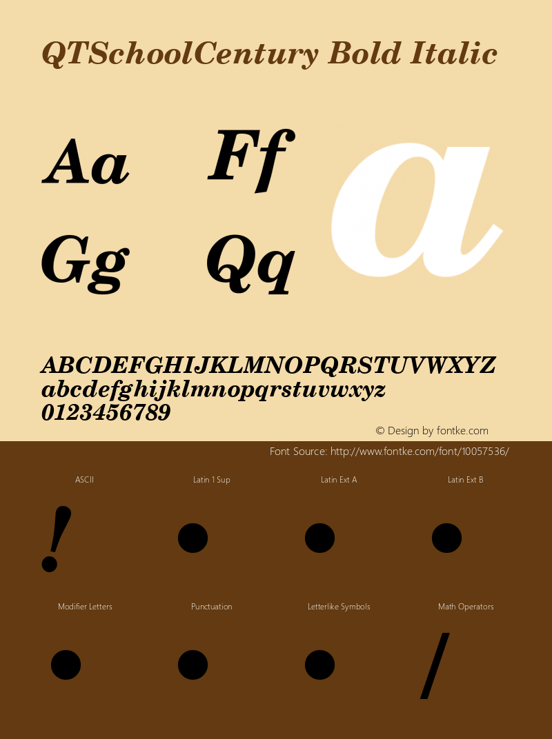 QTSchoolCentury Bold Italic QualiType TrueType font  10/6/92 Font Sample