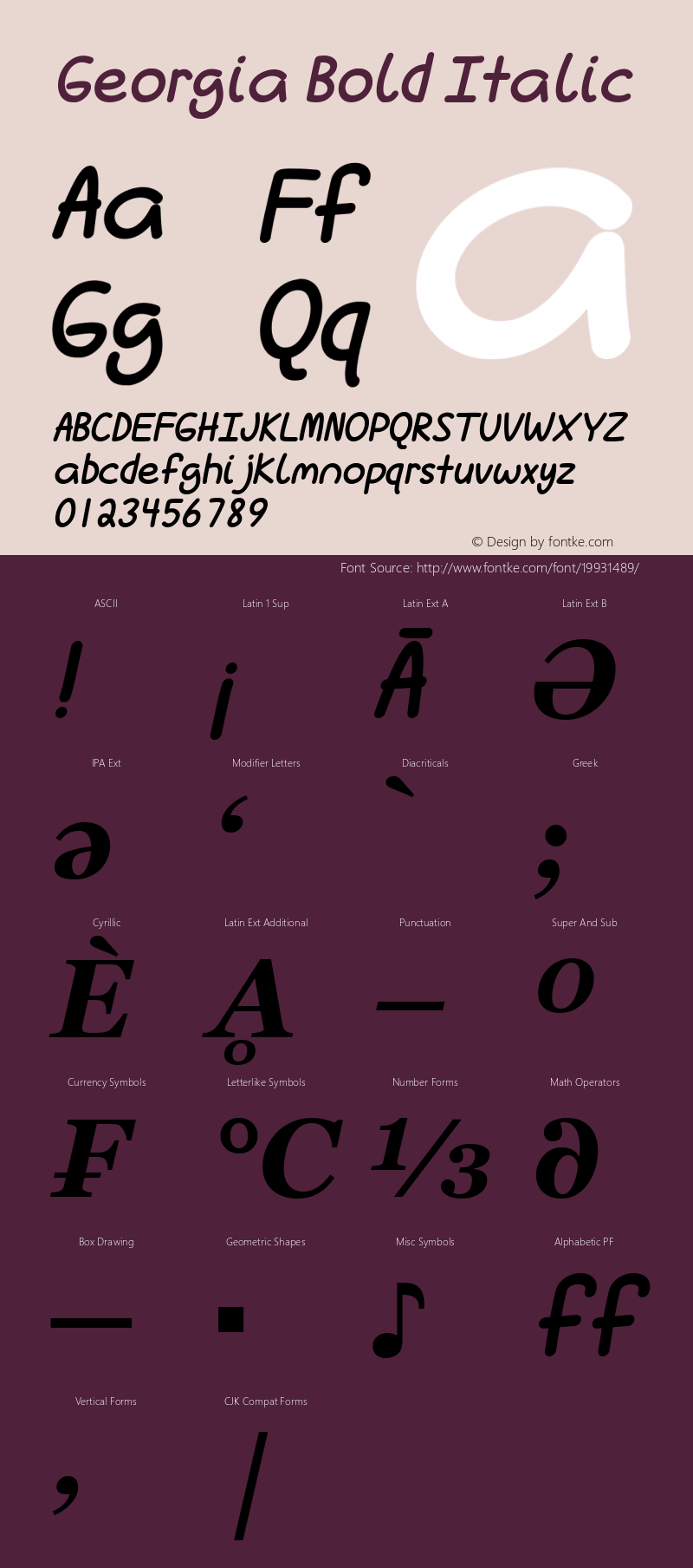 Georgia Bold Italic Version 5.00x-4 Font Sample