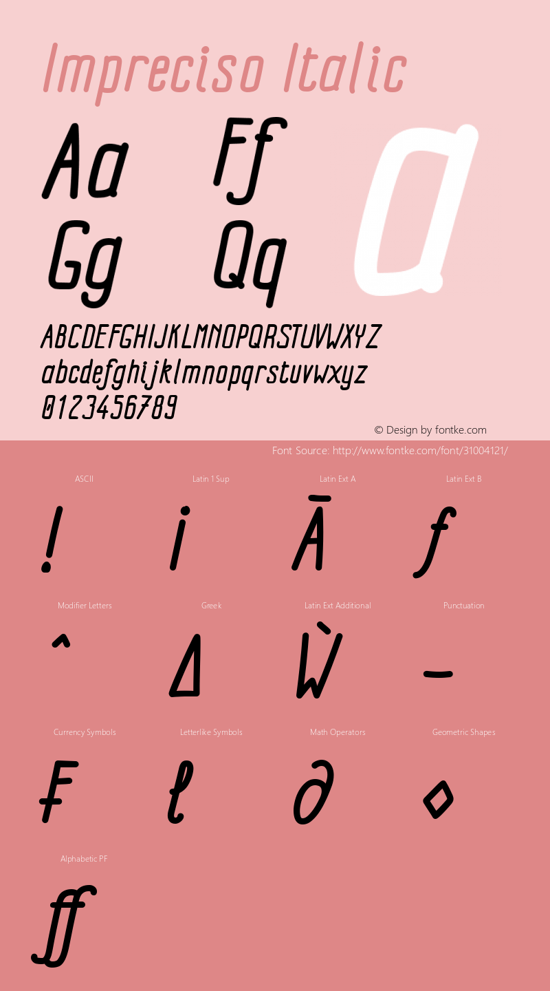 Impreciso Italic Version 1.000 Font Sample