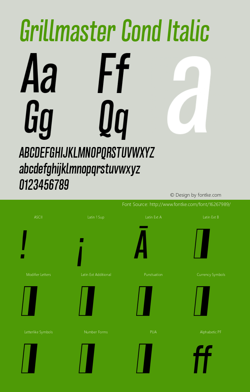 Grillmaster Cond Italic Version 1.000 Font Sample