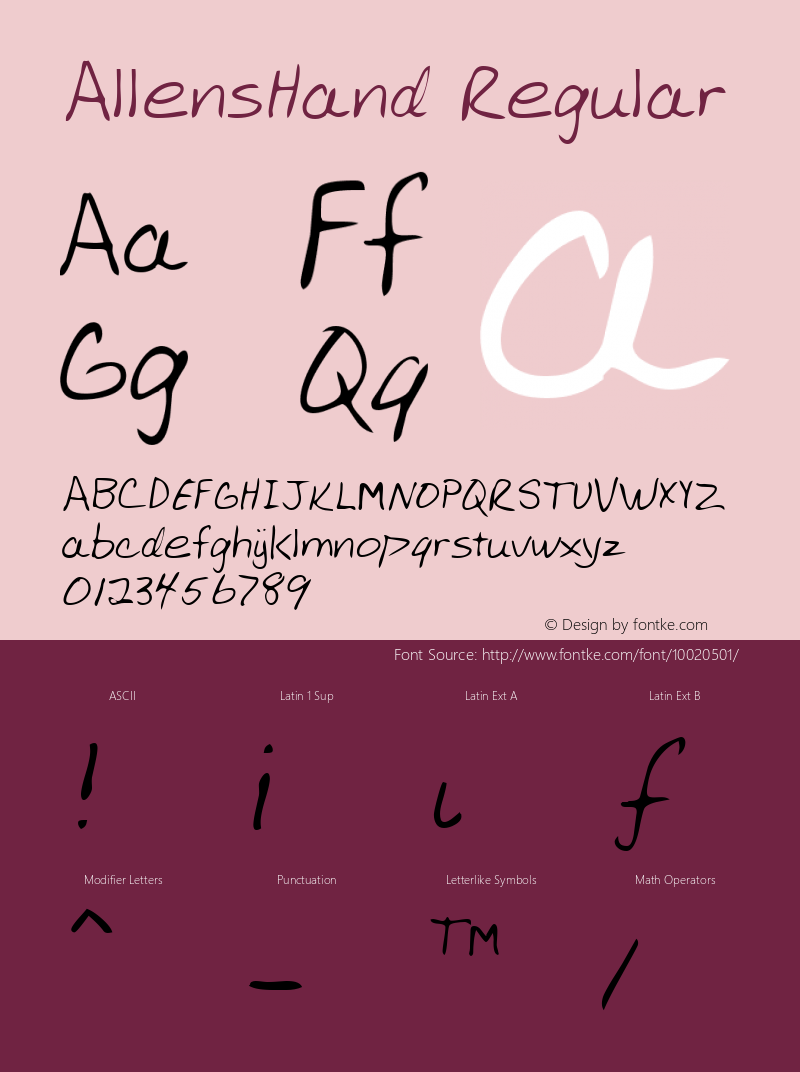 AllensHand Regular Copyright (c)1996 Expert Software, Inc. Font Sample