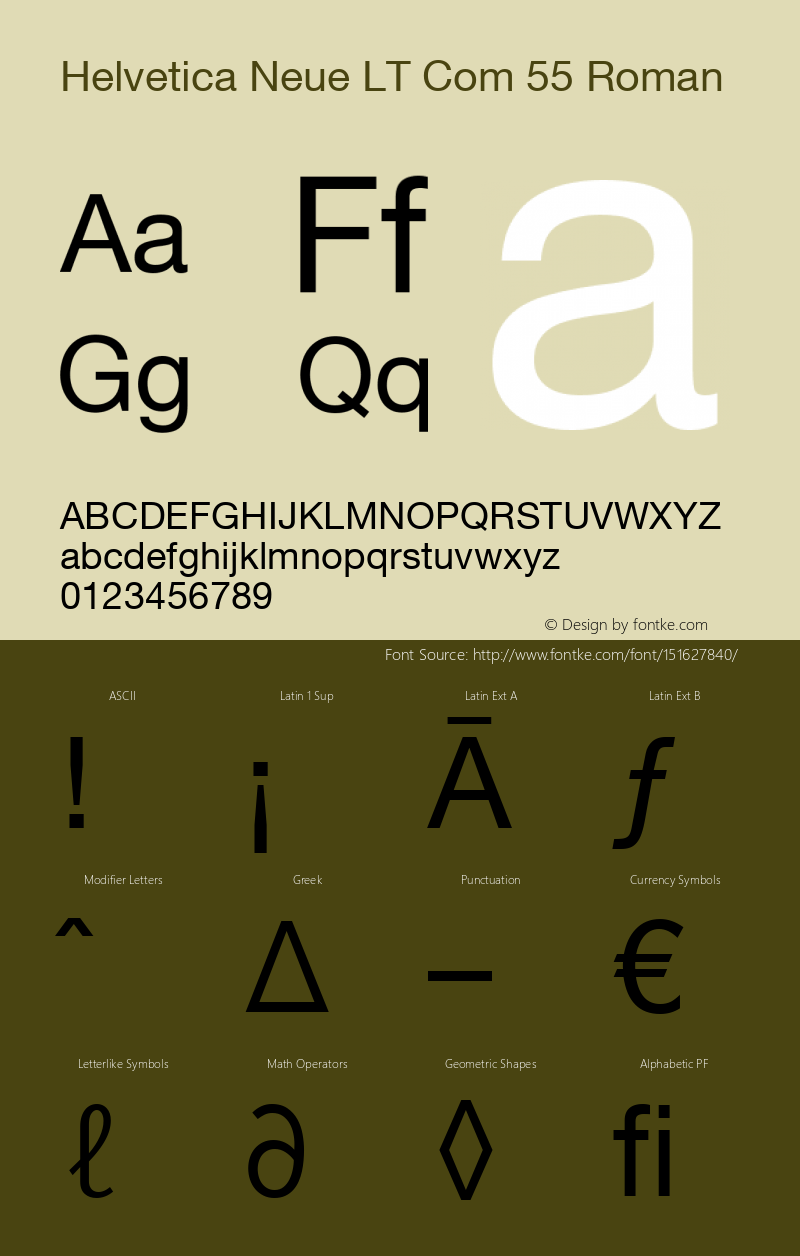 Helvetica Neue LT Com 55 Roman Version 2.01;2006 Font Sample