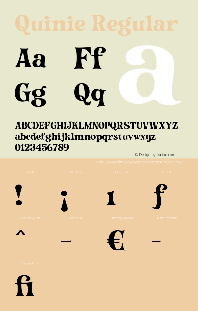 Quinie Regular Version 1.000 Font Sample