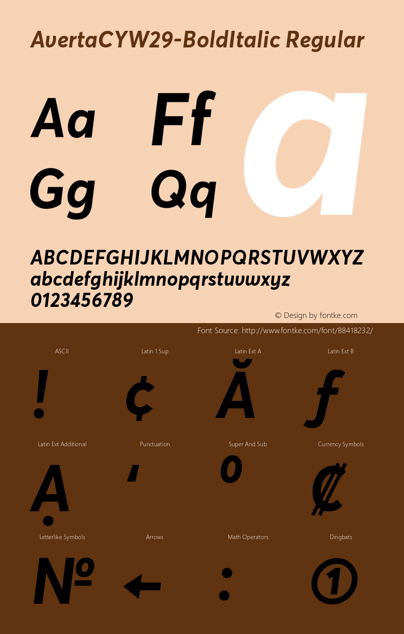 Averta CY W29 Bold Italic Version 1.008 Font Sample