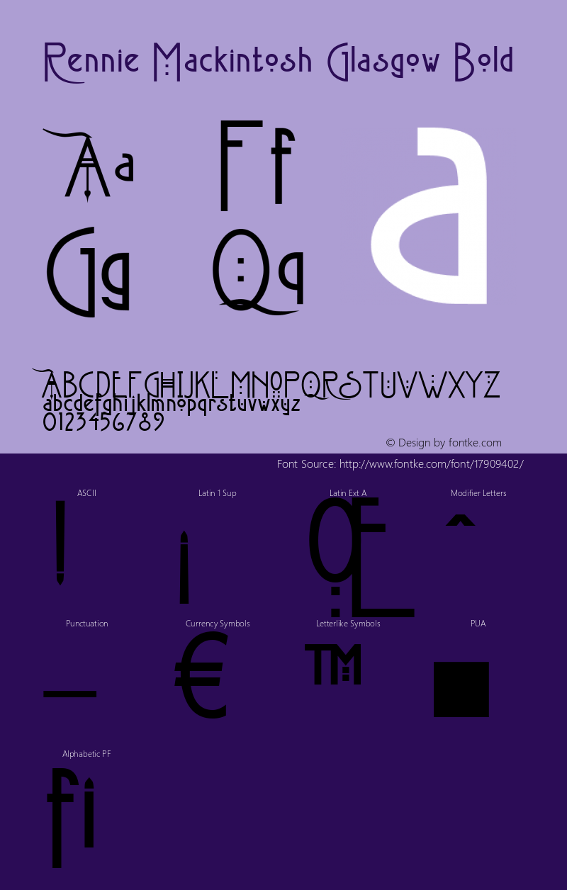 Rennie Mackintosh Glasgow Bold Version 1.01 Font Sample