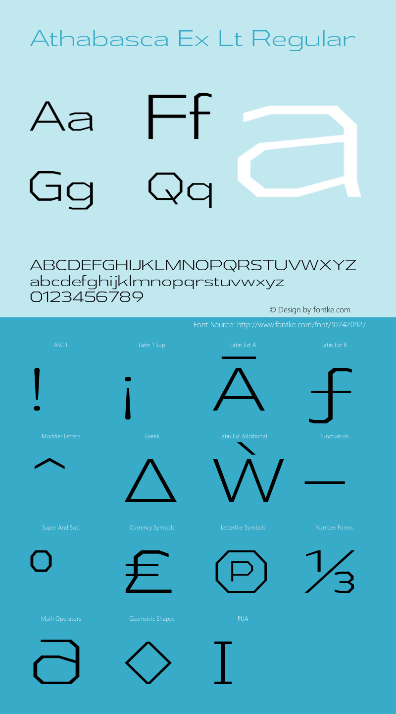 Athabasca Ex Lt Regular Version 1.000 Font Sample