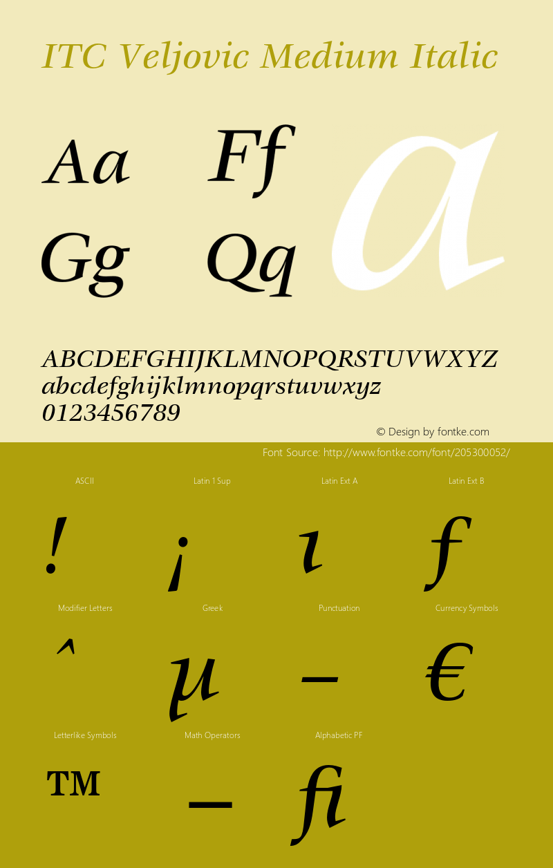 Veljovic-MediumItalic OTF 1.0;PS 001.001;Core 1.0.22图片样张